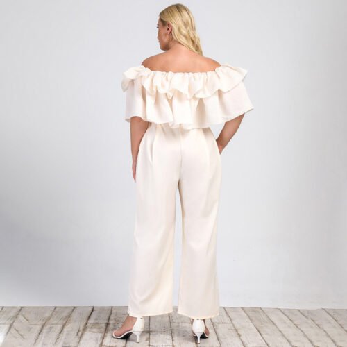Plus Size Off-Shoulder Straight-Leg Office Casual Jumpsuit