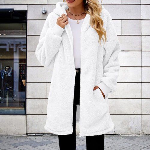 Plus Size Winter Plush Hooded Zipper Jacket
