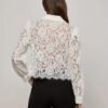 Sexy Lace Polo Collar Long Sleeve Tassel Sheer Top for Women