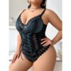 Plus Size Faux Leather Lace Jumpsuit – Sexy Nightclub Style