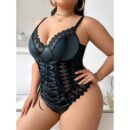 Plus Size Faux Leather Lace Jumpsuit – Sexy Nightclub Style