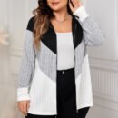 Plus Size Striped Contrast Color Casual Cardigan Coat