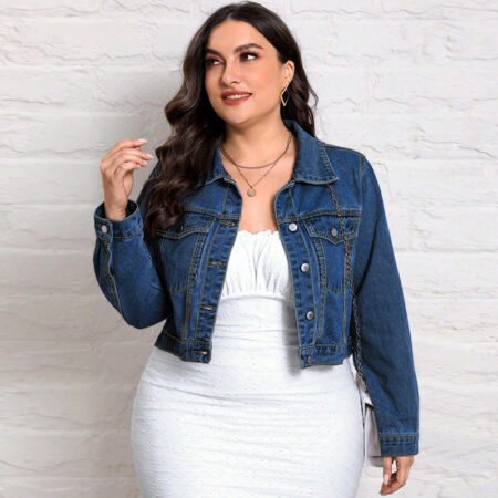 Retro Plus Size Denim Short Coat – Easy Matching Style
