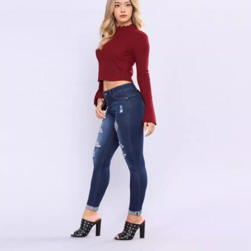 High Waist Ripped Stretch Slim Fit Jeans for Women