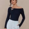 Off Shoulder Butterfly Brooch Slim Fit Top