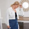 Trendy Plus Size Tassel Stitching Denim Jacket