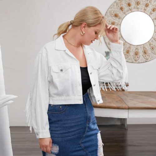 Trendy Plus Size Tassel Stitching Denim Jacket