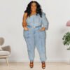 Plus Size One-Shoulder Single Sleeve Gray Fashion Two-Piece Suit