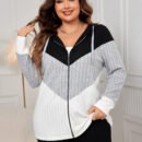 Plus Size Striped Contrast Color Casual Cardigan Coat