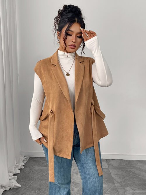 Plus Size Early Autumn Sleeveless Lace-Up Vest Dress