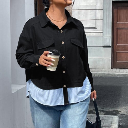 Plus Size Patchwork Stripe Short Fashion Jacket