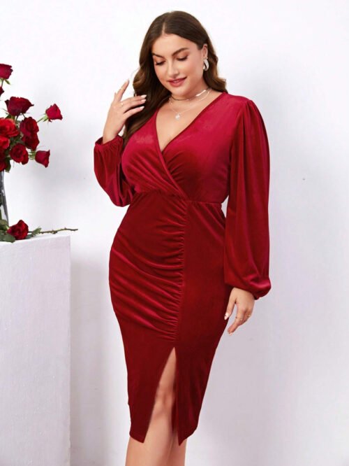 Plus Size V-Neck Tight Waist Sheath Dress