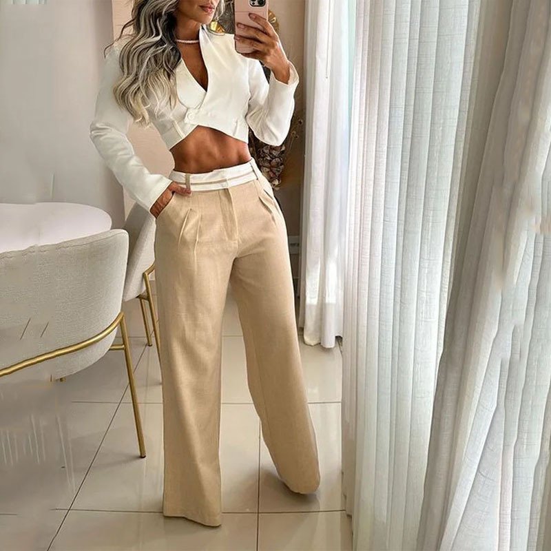 Summer Casual Solid Color Loose Trousers Suit Set