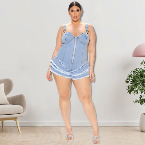 Plus Size Sexy Tube Top Denim Romper