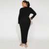 Plus Size Split V-Neck Hip Long Sleeve French Dress