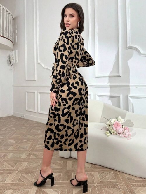 Satin Leopard Print Split Maxi Dress
