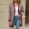 Striped Contrast Long Knit Cardigan Coat