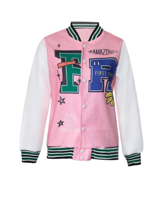 Plus Size Casual Letter Graphic Stitching Jacket