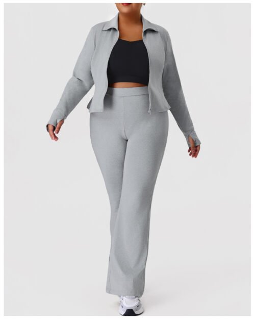Plus Size Fall Winter Bell-Bottom Workout Set – Slim Fit Activewear