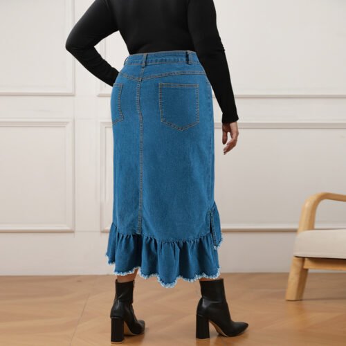 Plus Size Tassel Detail Denim Fit Long Skirt