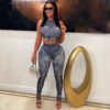 Plus Size Sexy Imitation Denim Print Two-Piece Fashion Suit