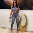 Plus Size Sexy Imitation Denim Print Two-Piece Fashion Suit