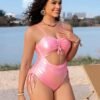Plus Size Solid Color Drawstring One-Piece Swimsuit