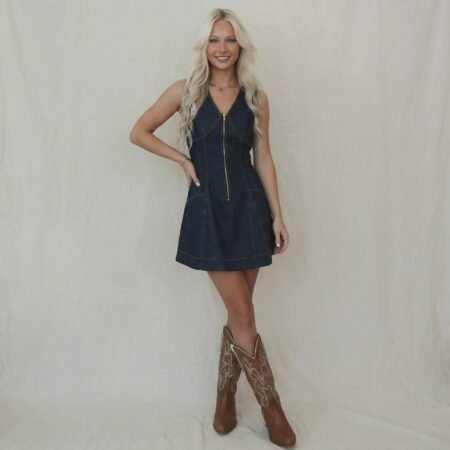 Women’s Summer Sleeveless V-Neck Waist-Control Denim Dress