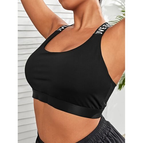 Plus Size Contrast Letter Print Beauty Back Sports Bra