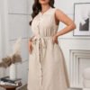 Elegant Slim Button Sleeveless Spring Summer Dress