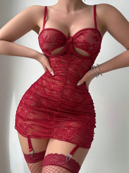 Lace Cutout See-Through Spaghetti Strap Nightdress