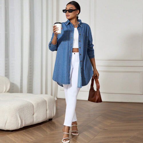 Stylish Plus Size Loose-Fit Denim Shacket