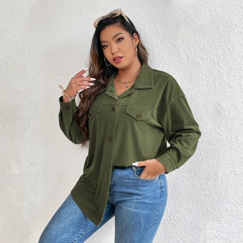Plus Size Denim Shacket Single Breasted Outerwear