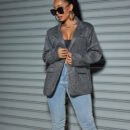 Plus Size Collared Shiny Office Cardigan Blazer