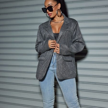 Plus Size Collared Shiny Office Cardigan Blazer