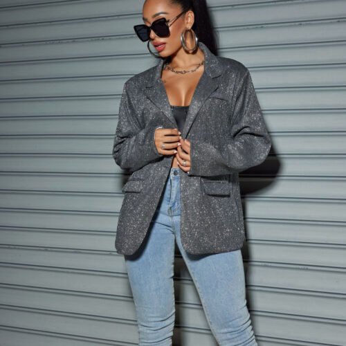 Plus Size Collared Shiny Office Cardigan Blazer