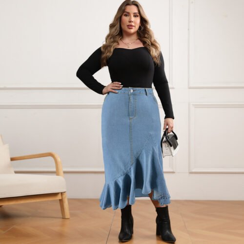 Plus Size Everyday Denim Fit Long Skirt