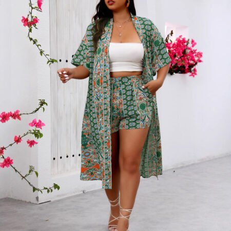 Plus Size Floral Print Elegant Holiday Three-Piece Set