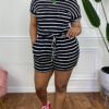 Plus Size Crew Neck Casual Loose Comfortable Striped Suit