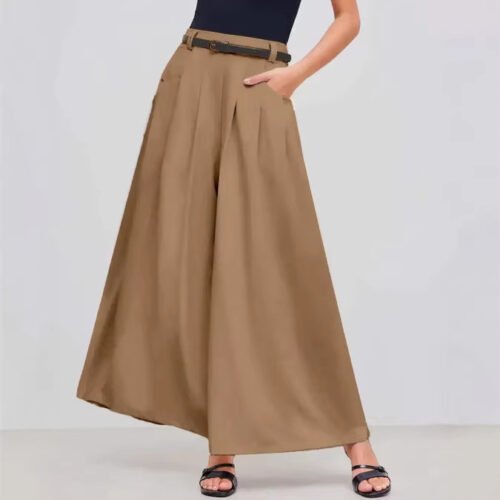 Khaki Wide Leg Draped Suit Pants for Women