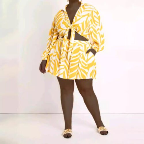 Plus Size Printed Sexy Vacation Two-Piece Set