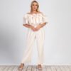 Plus Size Off-Shoulder Straight-Leg Office Casual Jumpsuit