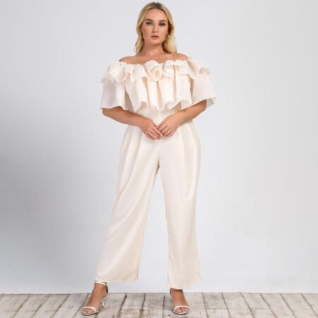 Plus Size Off-Shoulder Straight-Leg Office Casual Jumpsuit