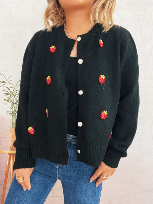 Strawberry Jacquard Knitted Cardigan