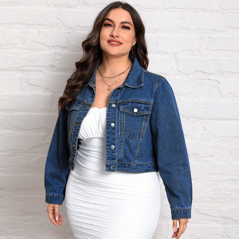 Retro Plus Size Denim Short Coat – Easy Matching Style
