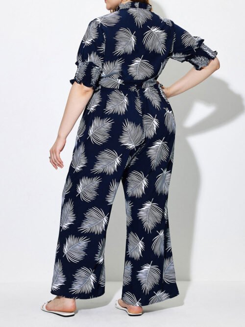 Plus Size Hawaiian Print Short Sleeve Top & Pants Summer Two-Piece Set