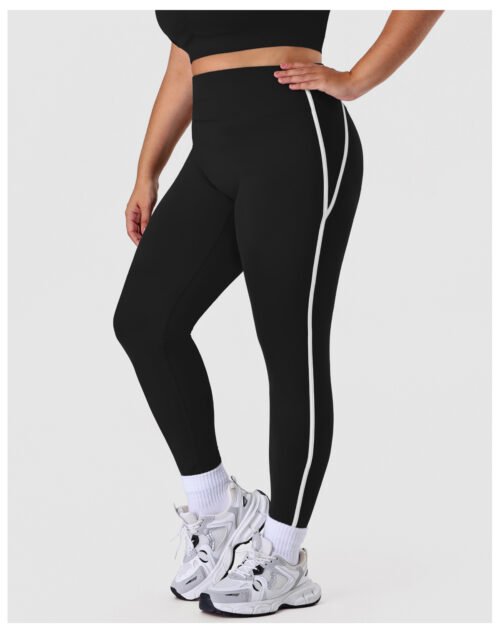 Plus Size Side Stripe Peach Hip Yoga Leggings – High Elastic Fit