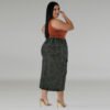 Plus Size Denim Fit Long Skirt with Zipper Pockets