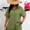 Plus Size Short Sleeve Shirt & Wide-Leg Shorts Summer Set