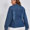 Retro College Plus Size Slim Stretch Denim Jacket